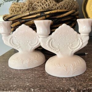 Baby pink milk, glass vintage Ceramic Candle Holders
